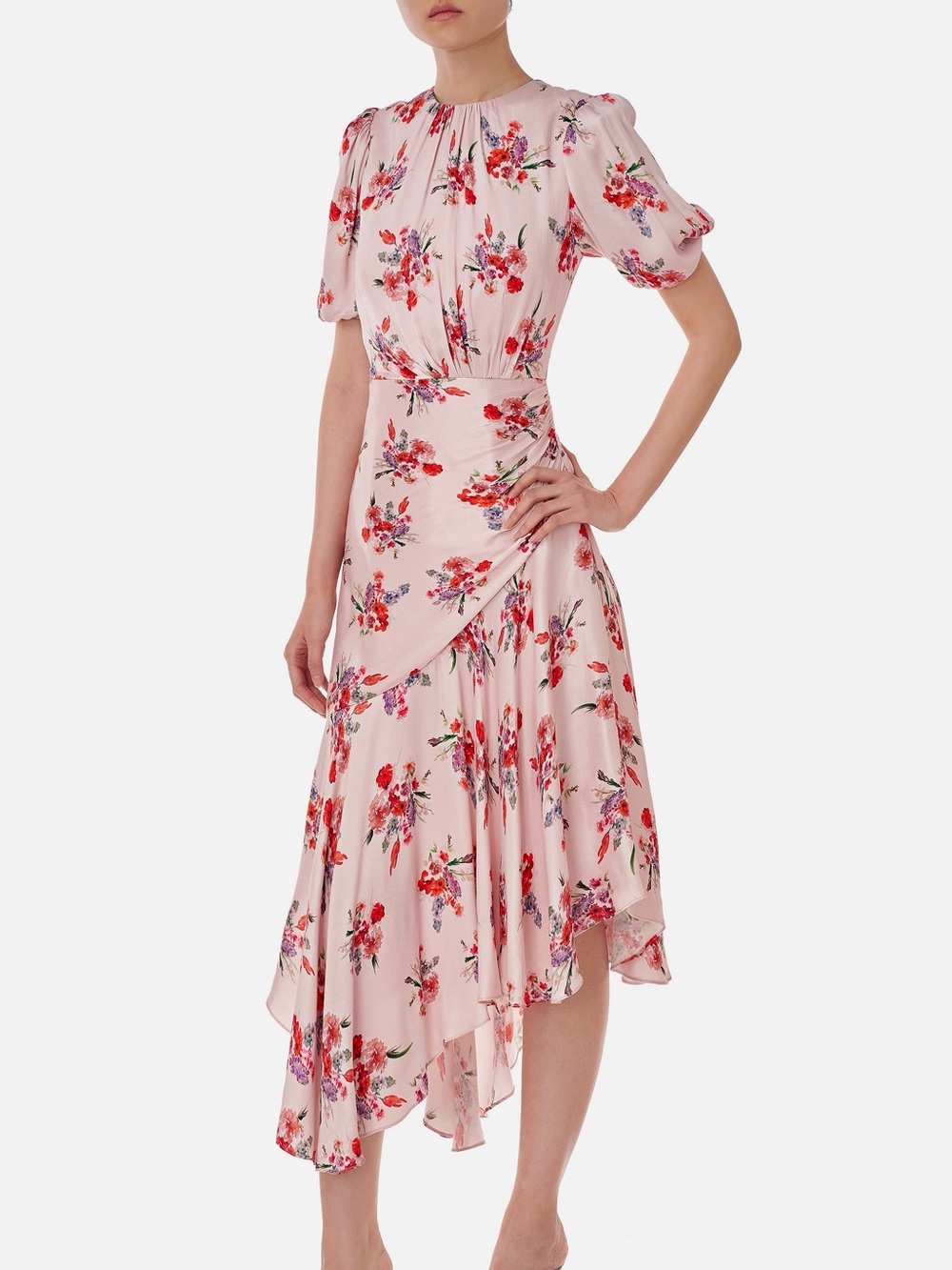 $595 Amur Bettina Asymmetrical Pleated Vivid Floral Dress Size 4-6